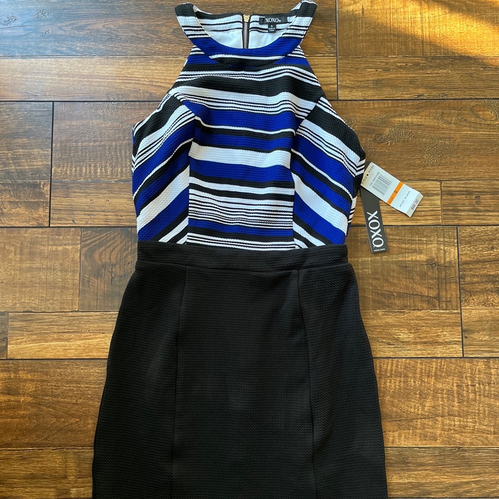 XOXO striped halter bodycon dress